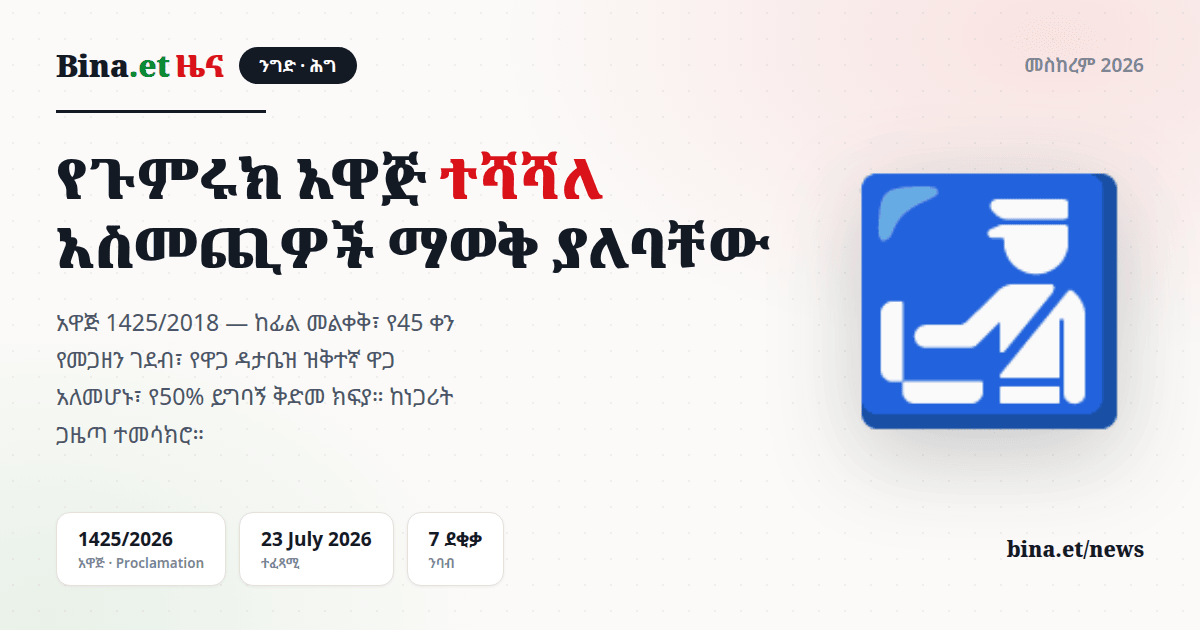 Ethiopia Amends Its Customs Law — Proclamation 1425/2026: What Importers Need to Know